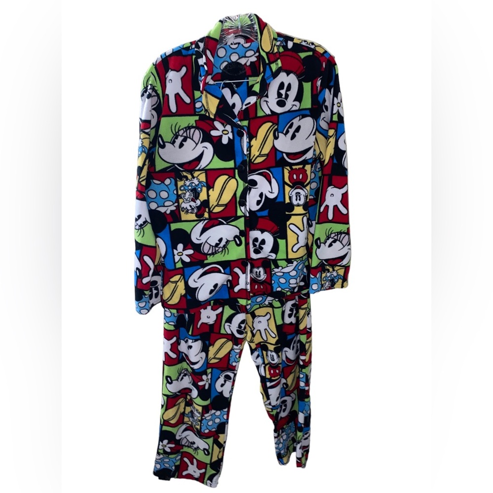 Disney, Retro Mickey/Minnie Mouse Fleece Pajamas, Button-Up/Pull-on Medium 8-10